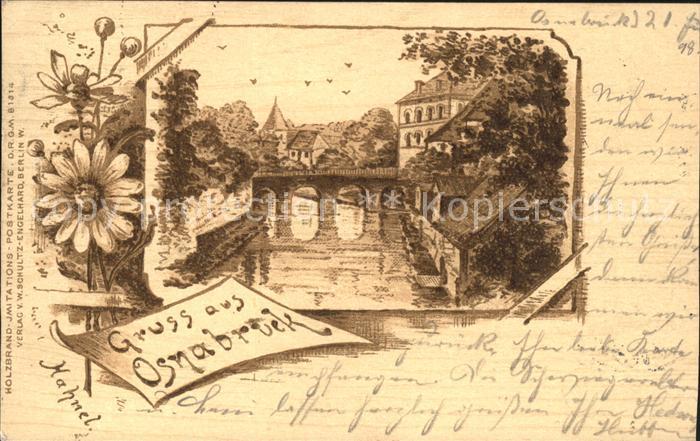 Osnabrueck Holzbrand-Imitation-Postkarte Bahnpost