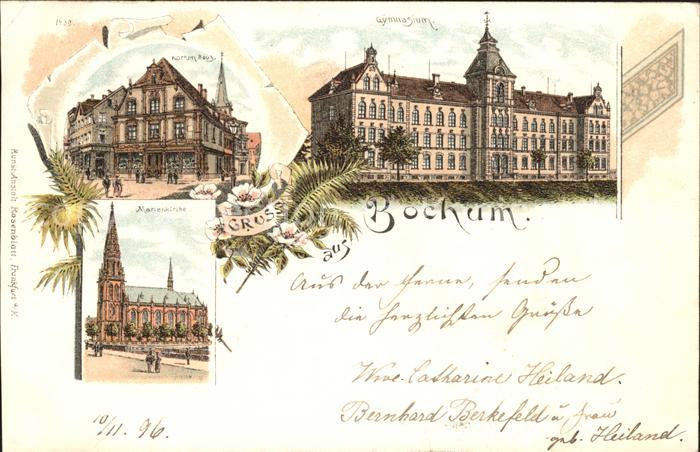 BOCHUM  CITY Gymnasium Kortum Haus Marienkirche Litho