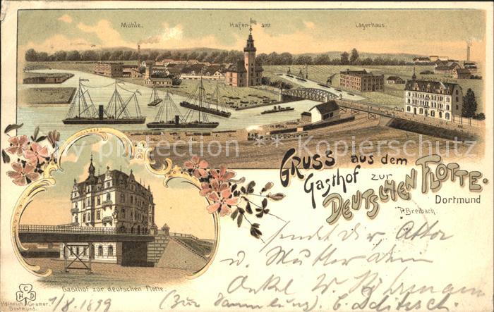 DORTMUND  CITY Gasthof zur Deutschen Flotte Muehle Hafenamt Lagerhaus Litho