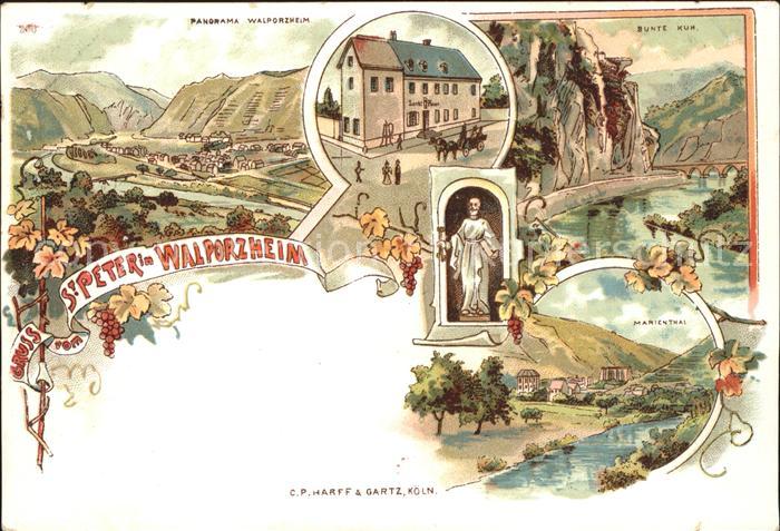 Walporzheim St. Peter Bunte Kuh Marienthal Trauben Litho