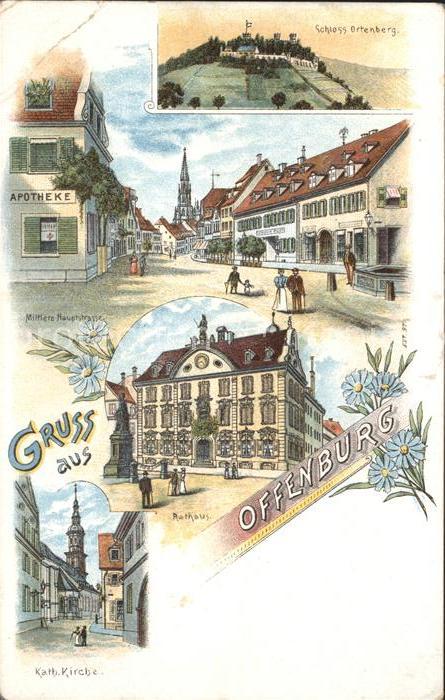 Offenburg Schloss Ortenberg Apotheke Mittlere Hauptstrasse Litho