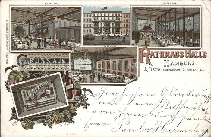 Hamburg Rathhaus Halle Oberer Saal Hauptsal Glashalle Litho