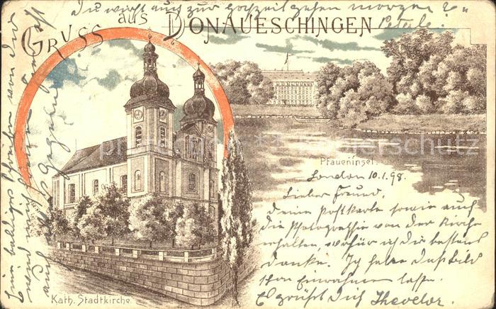 Donaueschingen Pfaueninsel Katholische Stadtkirche Litho