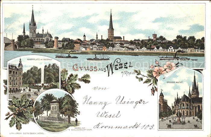 Wesel Rhein Kaiserplatz Grosser Markt Denkmal Schillschen Offiziere Litho