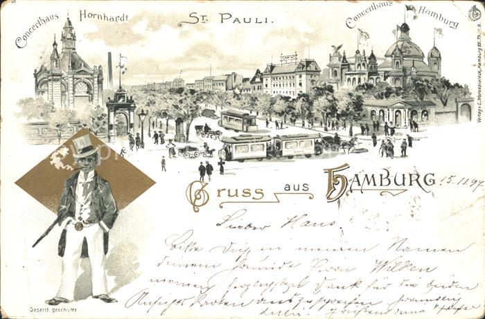 Hamburg St. Pauli Konzerthaus Hornhardt Zigarre Litho