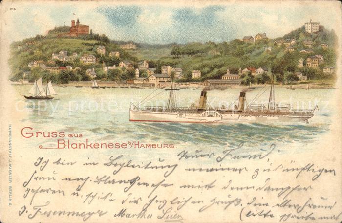 Blankenese Hamburg Seitenraddampfer Litho