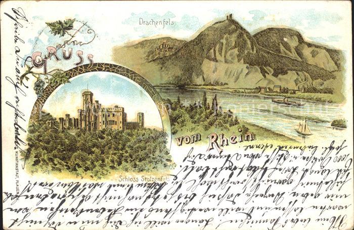 Drachenfels Schloss Stolzenfels Litho