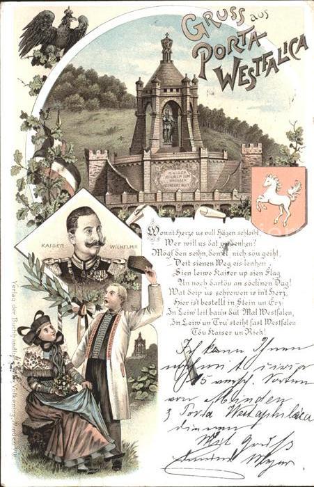 Porta Westfalica Kaiser Wilhelm Trachten Gedicht Litho