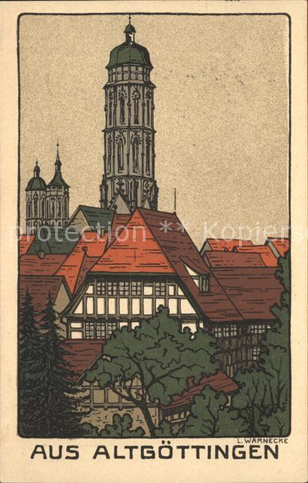 Goettingen Niedersachsen Kuenstler-Steinzeichnung L. Warnecke Bahnpost