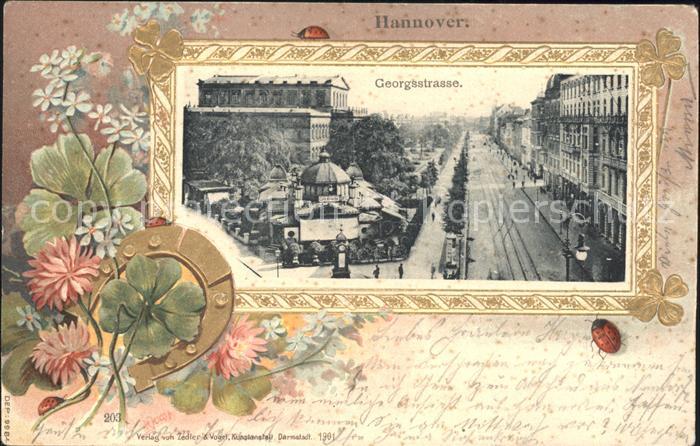 Hannover Georgsstrasse Marienkaefer Hufeisen Kleeblatt Litho