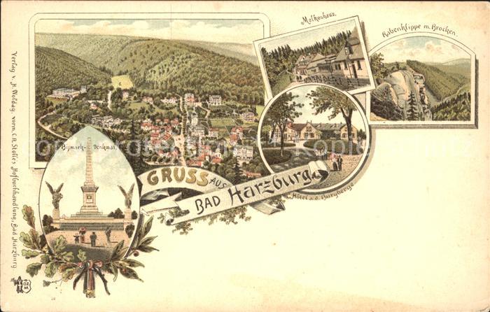 Bad Harzburg Bismarckdenkmal Molkenhaus Rabenklippe Hotel an der Burgberge Litho