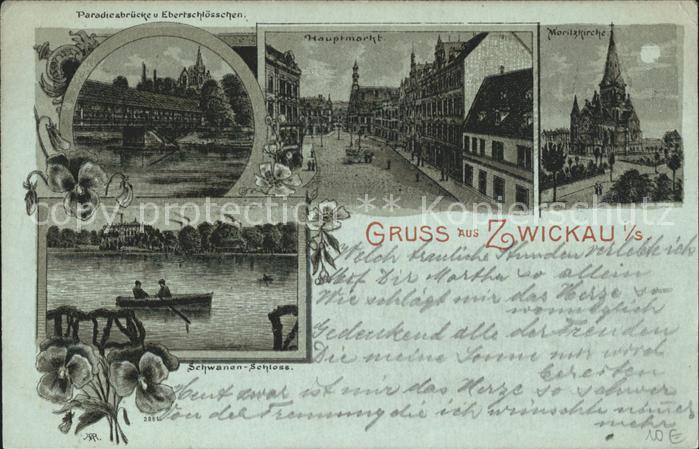 Zwickau Sachsen Hauptmarkt Schwanen-Schloss Moritzkirche Paradiesbruecke