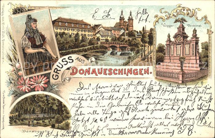 Donaueschingen Tracht Krieger-Denkmal Donauquelle Litho