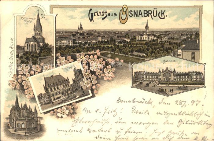 Osnabrueck Marienkirche Bahnhof Rathaus Litho