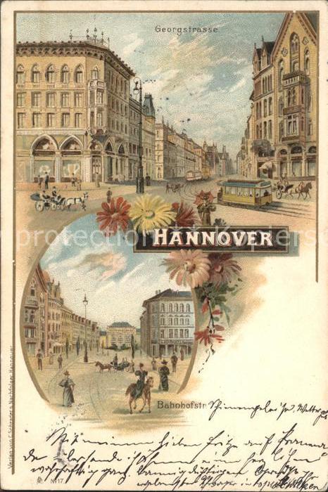 Hannover Georgstrasse Bahnhofstrasse Strassenbahn Litho