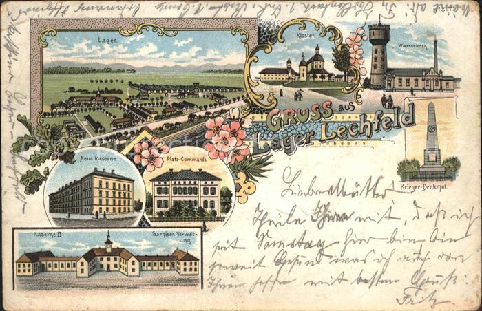Lager Lechfeld Neue Kaserne Platz-Commando Garnison-Verwaltung Wasserwerk Litho