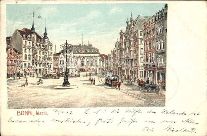 Bonn Rhein Markt Pferdebahn Kutsche kuenstlerkarte