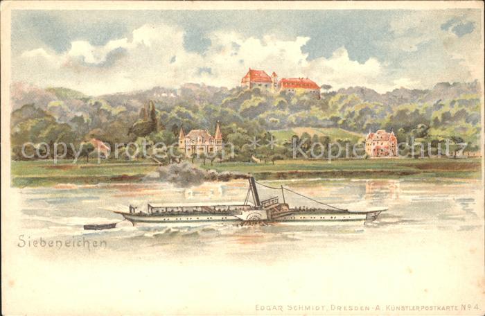 Siebeneichen Meissen mit Dampfer Kuenstlerkarte
