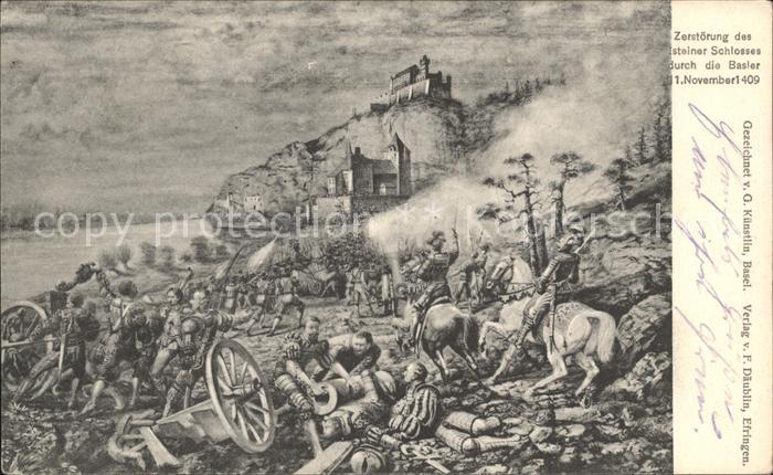 Istein Zerstoerung des Isteiner Schlosses 1409 Schlacht Kuenstlerkarte