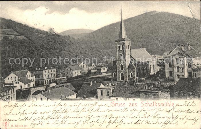 Schalksmuehle Ortsansicht mit Kirche Bahnpost