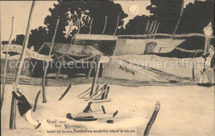 Niendorf Ostseebad Wirtshaus im Mondschein Zeichnung