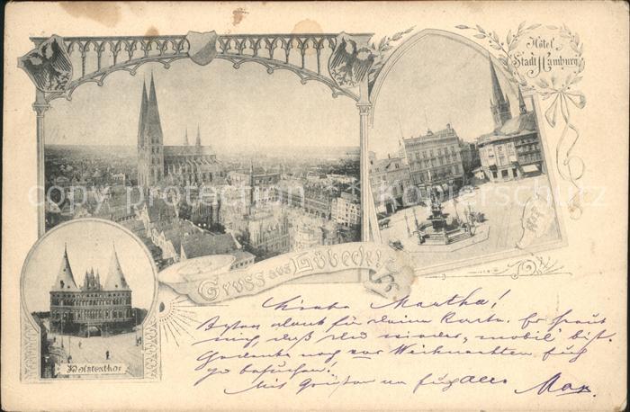 Luebeck Stadtbild mit Marienkirche Hotel Stadt Hamburg Klingenberg Siegesbrunnen