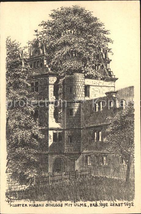 Hirsau Kloster Schloss mit Ulme Zeichnung Kuenstler J. Luz