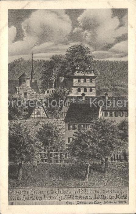Hirsau Kloster Schloss mit Ulme Herzog Ludwig Zeichnung Kuenstler J. Luz