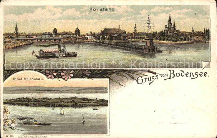 Konstanz Bodensee Hafeneinfahrt Dampfer Kirche Insel Reichenau