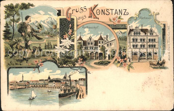 Konstanz Bodensee Wandersmann Rathaushof Rathaus Hafen Dampfer