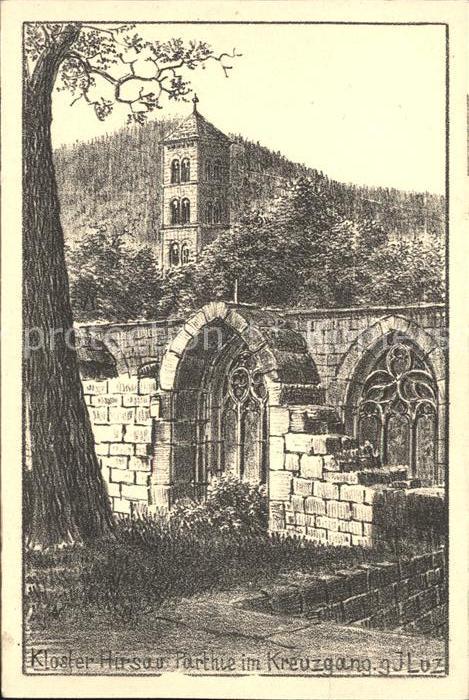 Hirsau Kloster Partie im Kreuzgang Zeichnung Kuenstler J. Loz