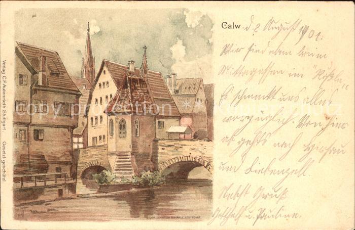 Calw Altstadt Nagold Bruecke Kuenstlerkarte