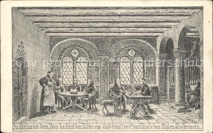Hirsau Kloster Abt mit Ritter Klosterwein Zeichnung Kuenstler J. Luz