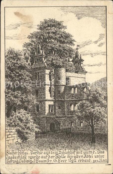 Hirsau Kloster Schlosshof mit Ulme Herzog Ludwig Zeichnung Kuenstler J. Luz