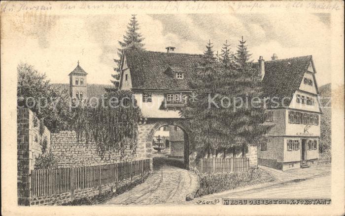 Hirsau Oberes Tor und Forstamt Zeichnung Kuenstler J. Luz