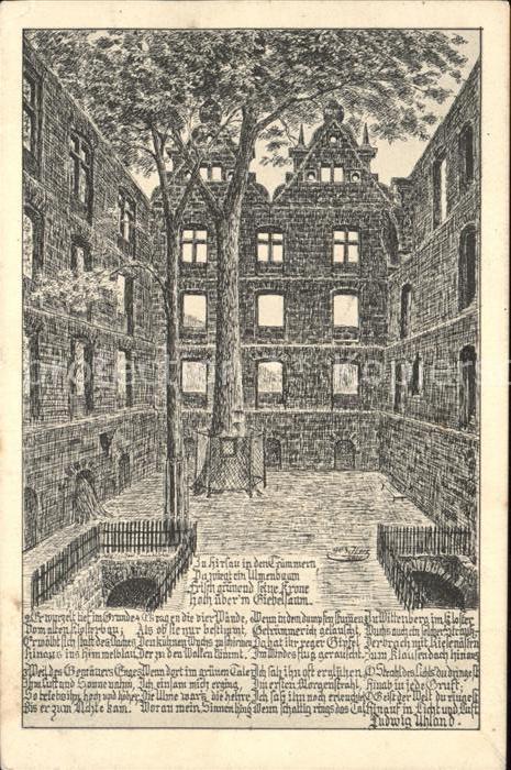 Hirsau Klosterruine Ulme Gedicht Ludwig Uhland Zeichnung Kuenstler J. Luz