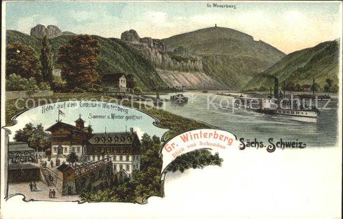 Bad Schandau Blick zum Grossen Winterberg Hotel Elbe Dampfer