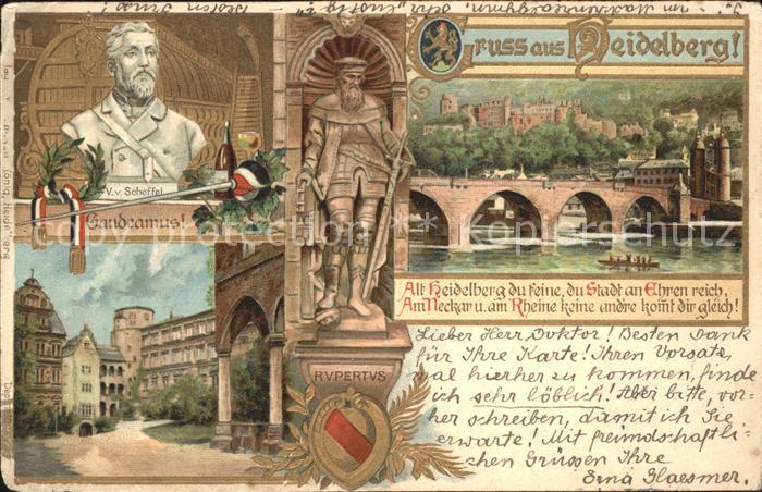 Heidelberg Neckar Bueste Victor von Scheffel Gaudeamus Rupertus Statue Wappen Sc