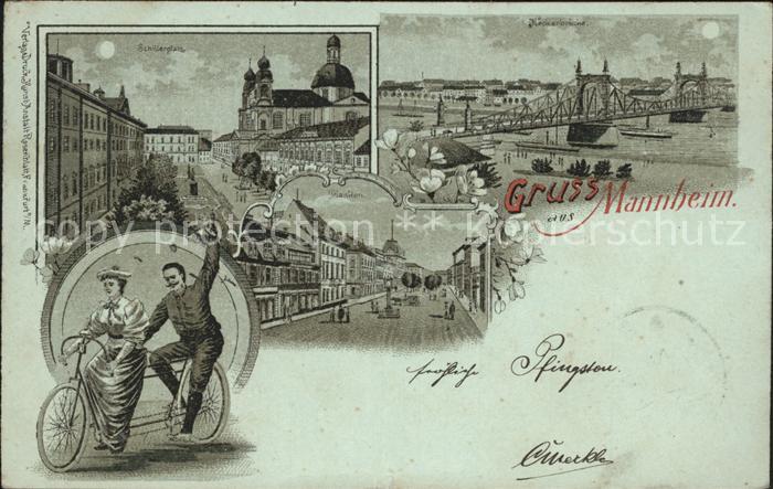 Mannheim Schillerplatz Neckarbruecke Mondschein Planken Tandem Fahrrad Reichspos