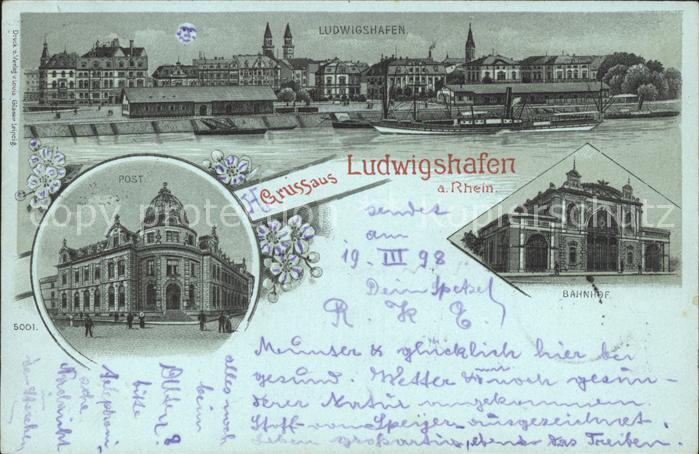 Ludwigshafen Rhein Rheinpartie Dampfer Postgebaeude Bahnhof