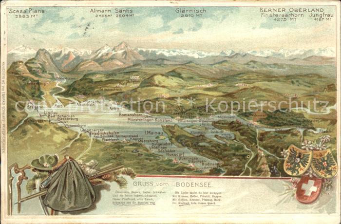 Lindau Bodensee und Umgebung aus der Vogelschau Berner Oberland Alpen