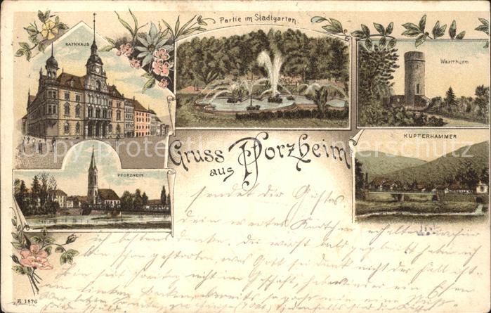 Pforzheim Rathaus Stadtgarten Fontaene Wartturm Kirche Kupferhammer