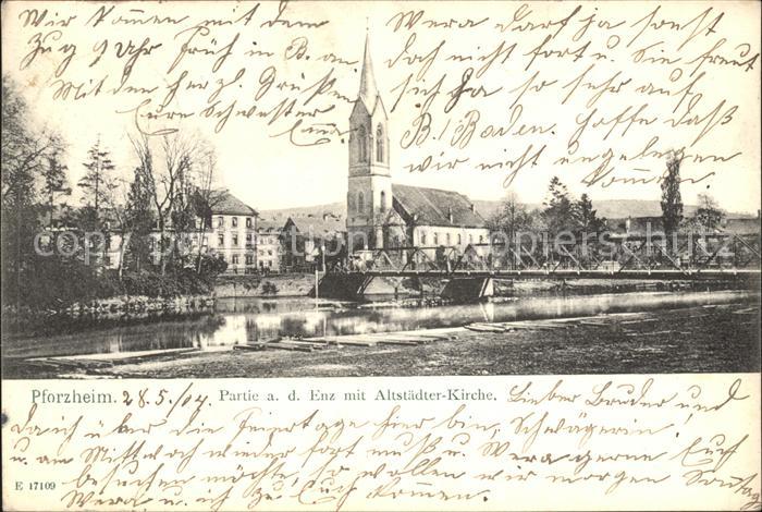 Pforzheim Partie an der Enz Bruecke Altstaedter Kirche