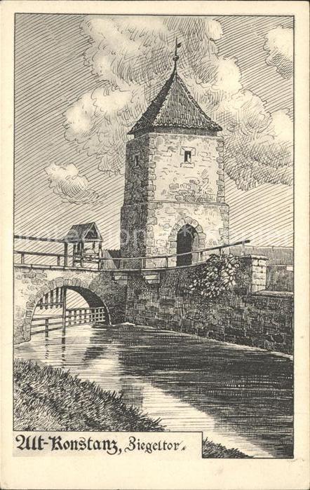 Alt Konstanz Ziegeltor Zeichnung Kuenstlerkarte