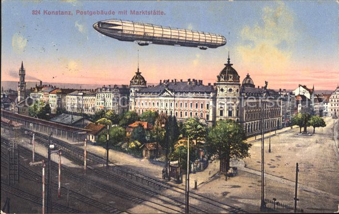 Konstanz Bodensee Postgebaeude mit Marktstaette Zeppelin