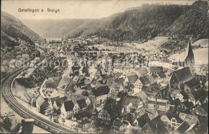 Geislingen Steige Blick ueber die Stadt Kirche Eisenbahn
