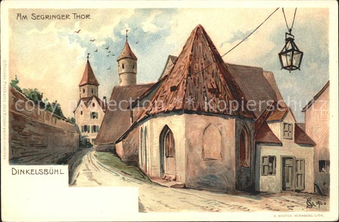 Dinkelsbuehl Partie am Segringer Tor Laterne Kirche Kuenstlerkarte