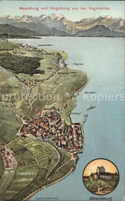 Meersburg Bodensee und Umgebung aus der Vogelschau Alpen