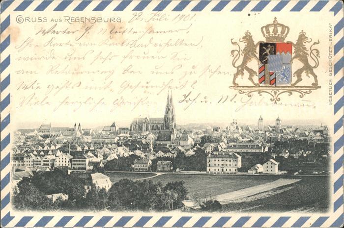 Regensburg Stadtbild mit Dom St Peter Wappen Krone