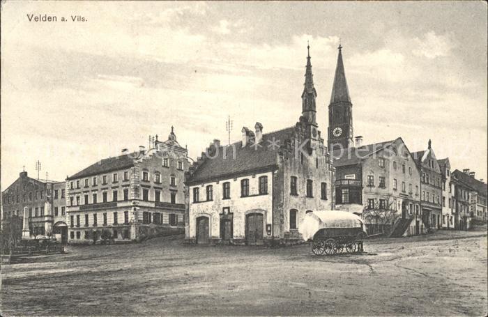 Velden Vils Platz Giebelhaus Planwagen Kirchturm